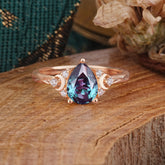 3 Prong Unique Pear Cut Alexandrite Cluster Engagement Ring